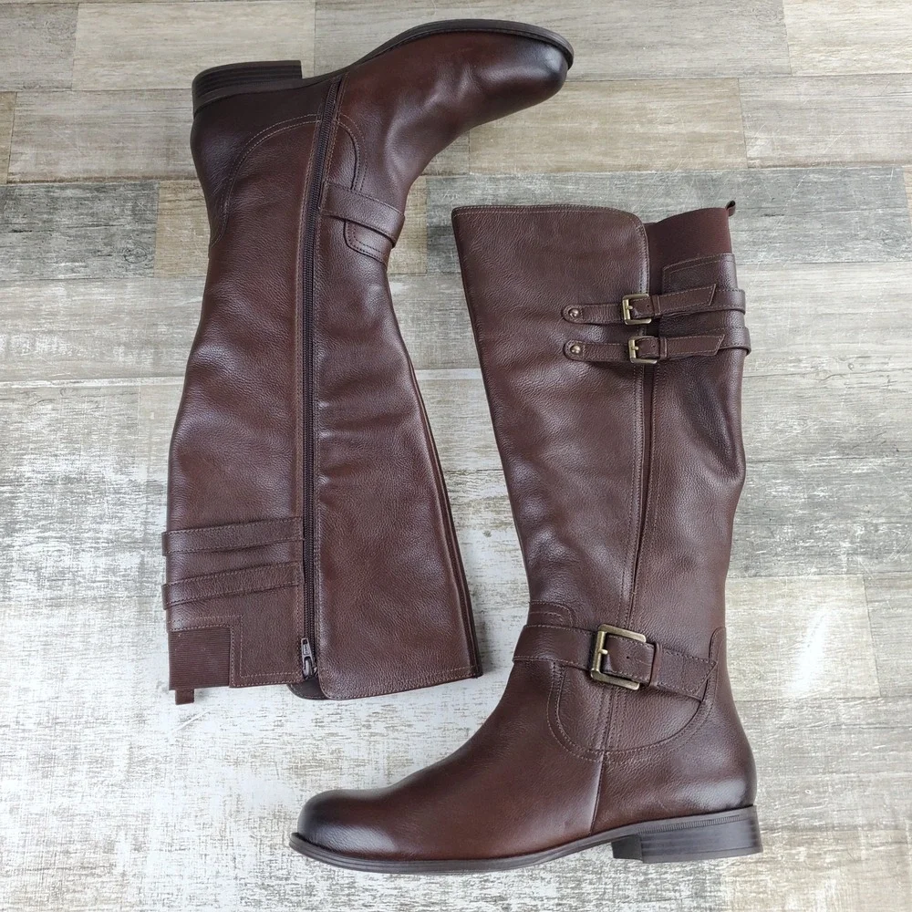 Naturalizer Jessie Womens Knee High Boots Sz 12 W Chocolate Leather Side Zip